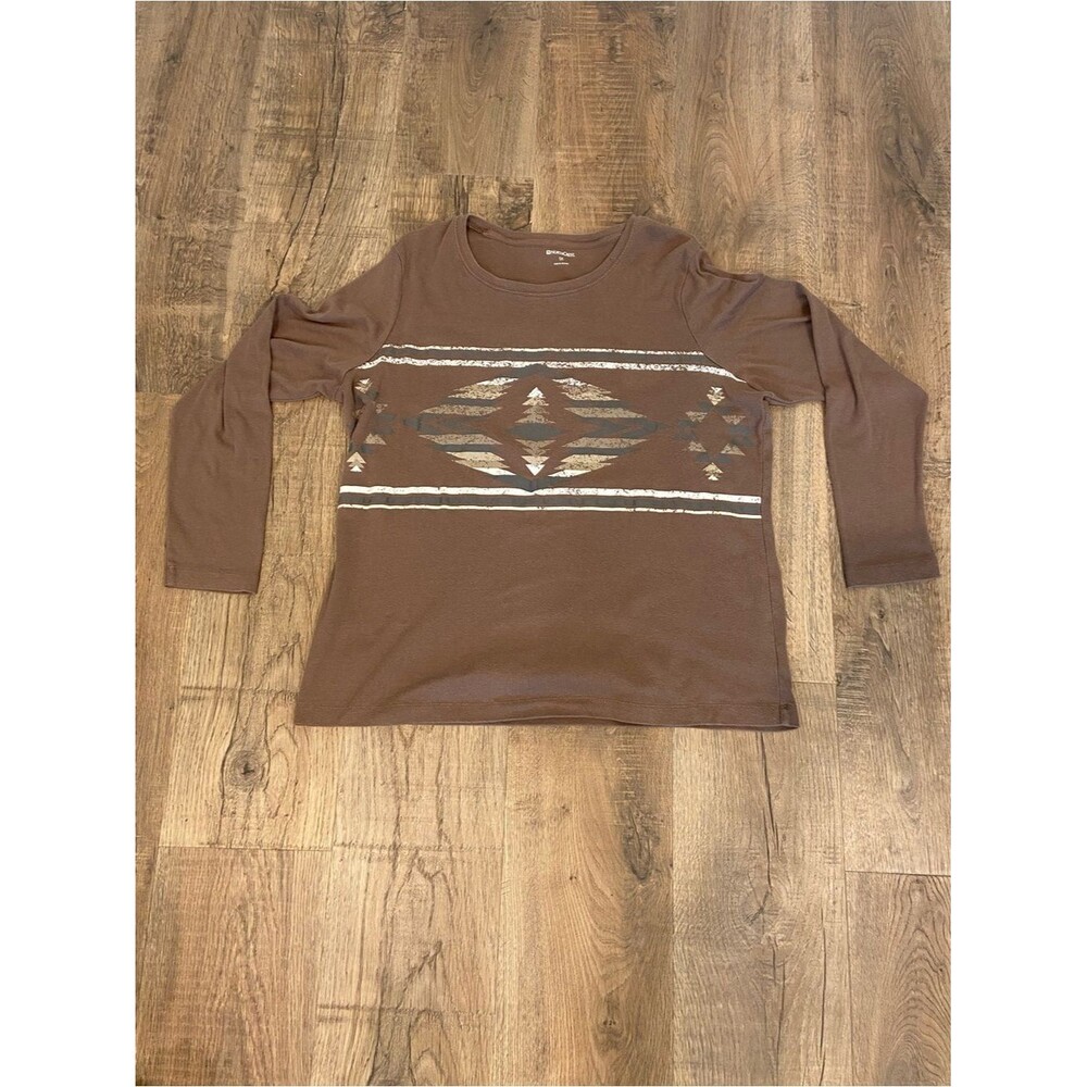 Northcrest Brown Long Sleeve Tee with Southwestern Print